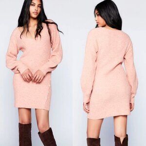 REVOLVE BARDOT Wynter Knit Peach Pink Sweater Dress Balloon Sleeve XS